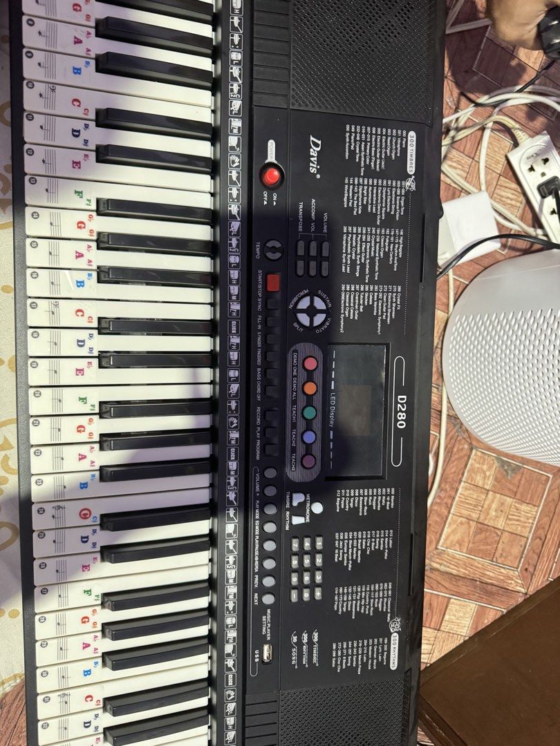 Davis D-280 61 Keys Electronic Keyboard (Category: Musical Instruments) located in Manila. Submitted by heartyjuls17 (Listing ID 1466732381, Image 2). Description: 61 Keys, LED Display 61 Keyboard Percussion 30 Demo Songs, 3 Teaching Modes USB Port 300 Timbres, 300 Rhythm Sustain, Vibrato, Metronome, Split, Demo One, Demo All, Record, Program, Playback, Sync, Start, Stop, Fill In Freebies Lyric Stand Mic Songbook Adaptor.