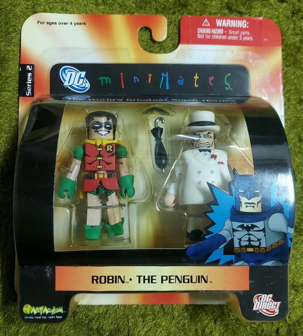 DC Minimates Series 2 Robin and The Penguin Action Figures (Category: Figurines & Statues) located in Caloocan City. Submitted by hobbym8 (Listing ID 1466710102, Image 1). Description: - Brand: DC Direct / Art Asylum - Item: DC Minimates Series 2 Two-Pack (Robin & The Penguin) - Includes: Umbrella accessory - Condition: Unopened blister pack, stored carefully with minor shelf wear on edges - Perfect for DC collectors and fans!.