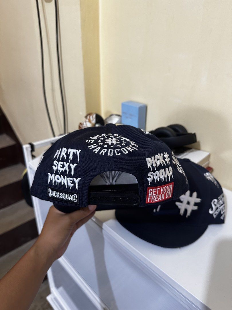 D!cksquad Black Snapback Hat (2 pcs) (Category: Caps & Hats) located in Baler. Submitted by sidequester (Listing ID 1466571987, Image 3). Description: - Color: Navy/Dark Blue - Stock: 2 pcs (price listed per cap) - Design: All-over embroidery - Fit: Adjustable snap closure in the back - MOP: Any online bank or e-wallets - MOD: Can do meet up and ship nationwide - Can offer discount or bundle price for hats.