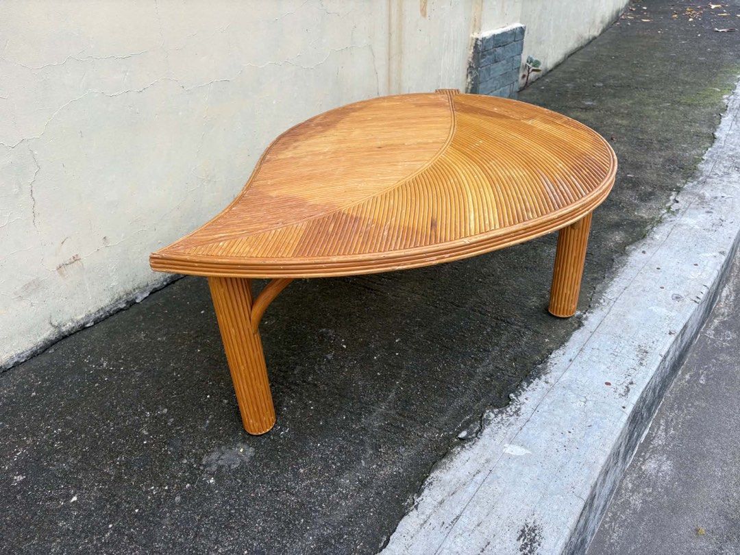 Decorative Leaf Shaped Bamboo and Pencil Reed Side Table (Category: Mirrors) located in Calamba. Submitted by japanitems18 (Listing ID 1466692603, Image 1). Description: Features: Decorative leaf-shaped tabletop Handcrafted bamboo and pencil reed construction Natural, organic texture and warm vintage appeal Sculptural design suitable for a variety of interiors Ideal as an accent, lamp, plant, or occasional side table Beautiful addition to vintage