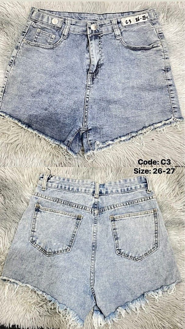 Denim Shorts (Category: Shorts) located in Manila. Submitted by jomeri (Listing ID 1466726724, Image 3). Description: - Bundle of 5 stylish denim shorts (Codes C1 to C5) - Very affordable item for only 50 pesos each! - Variety of designs: cuffed hems, distressed raw hems, and stud details - Colors include light washes and solid dark denims - Sizes range from 25 to 29 - Ideal for casual summer looks - Please check individual codes for exact sizing