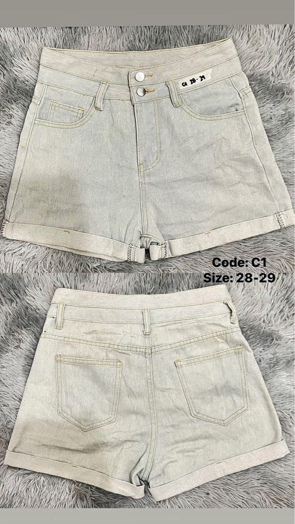 Denim Shorts (Category: Shorts) located in Manila. Submitted by jomeri (Listing ID 1466726724, Image 1). Description: - Bundle of 5 stylish denim shorts (Codes C1 to C5) - Very affordable item for only 50 pesos each! - Variety of designs: cuffed hems, distressed raw hems, and stud details - Colors include light washes and solid dark denims - Sizes range from 25 to 29 - Ideal for casual summer looks - Please check individual codes for exact sizing