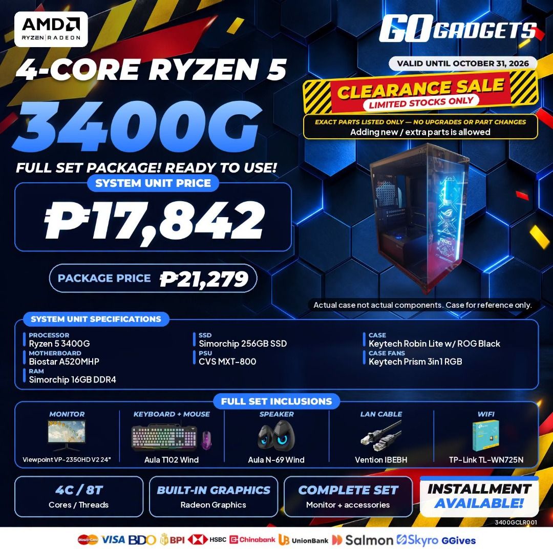 DESKTOP SET RYZEN 5 3400G (Category: Desktops) located in Caloocan City. Submitted by brightfalcon.8419cc (Listing ID 1466601146, Image 1). Description: .