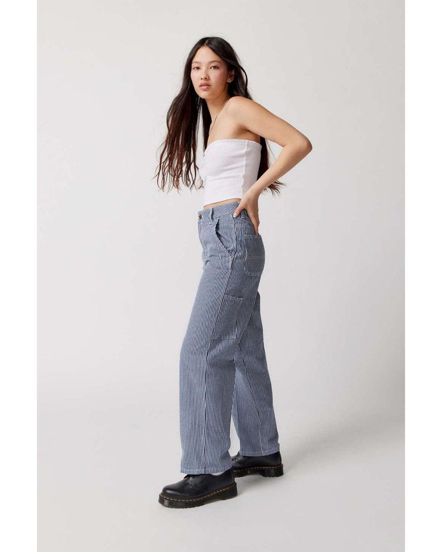 Dickies Blue White Striped Drawstring Carpenter Pants (Category: Jeans) located in Bacoor. Submitted by lavanderpeach (Listing ID 1466620822, Image 3). Description: - size 27 (model photo attached similar fit only not exact) - used once; RFS - wrong size - Payment first via e-wallet/bank transfer - Pick up at my house (Molino IV) or via lalamove c/o buyer.
