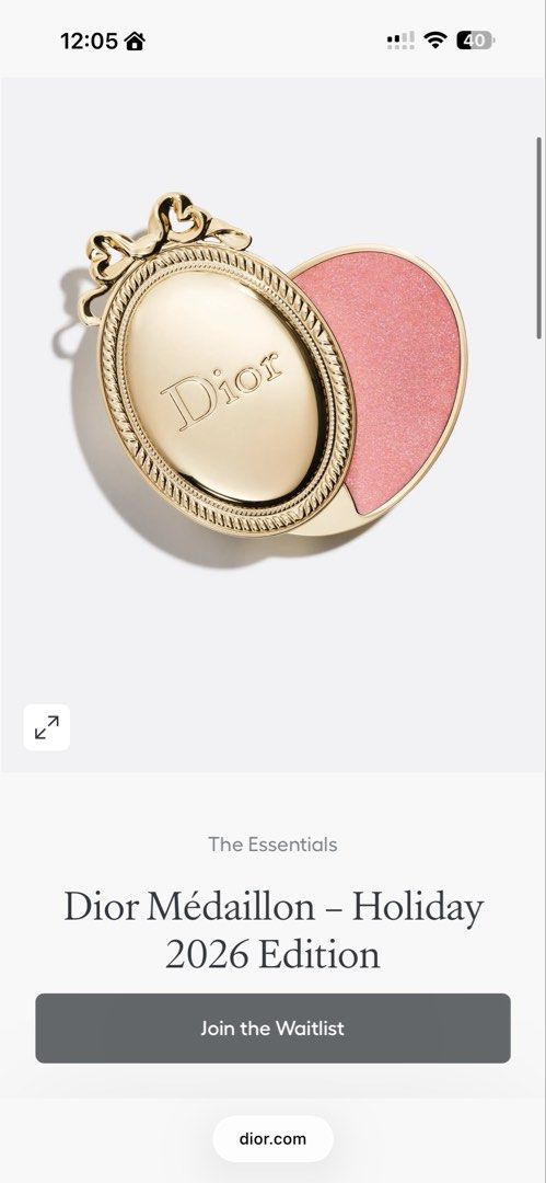 Dior Médaillon Holiday Collection 2026 (Category: Makeup) located in Quezon City. Submitted by missblogful (Listing ID 1466743170, Image 2). Description: - Preorder, 1k dp to get a slot - Rare and Coquette Collection - Authentic Dior Médaillon piece from the exclusive holiday collection - Gorgeous gold compact featuring classic Dior branding - Chic mirror-style design with a stunning pink glitter accent - Rare limited-edition item, perfect for ma
