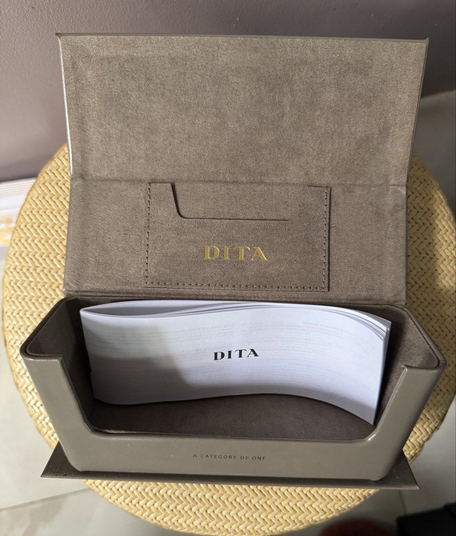 DITA Eyewear Original Presentation Box (Category: Luxury Accessories) located in Paranaque City. Submitted by joyjoygeneral.merchandise (Listing ID 1466607440, Image 1). Description: Elegant taupe DITA presentation case with gold DITA branding and fitted interior. Ideal for storing DITA eyeglasses or sunglasses, or for collectors who need replacement original packaging. Condition: Pre-loved / Good condition 📦 Box/case only – eyeglasses NOT inclu