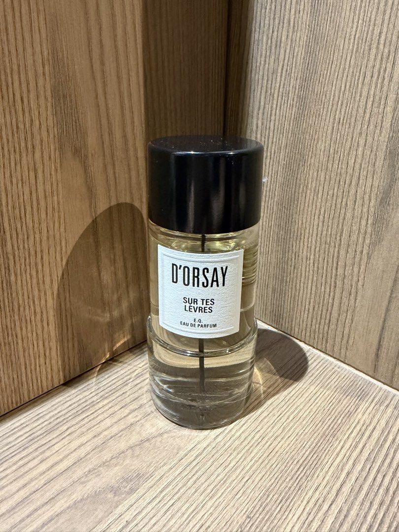 D'Orsay Sur Tes Lèvres Eau de Parfum 90ml (Category: Fragrance & Deodorants) located in Mandaluyong City. Submitted by clawset (Listing ID 1466654876, Image 1). Description: - Brand: D'Orsay - Fragrance: Sur Tes Lèvres Eau de Parfum - Size: 90ml / 3.04 fl. oz. (Natural Spray) - Origin: Made in France - Packaging: Clear cylindrical glass bottle with black cap and white label - Authenticity: Batch code printed on the bottom.