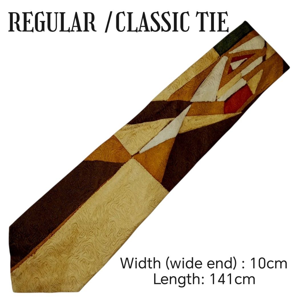 Earth Tone Abstract Geometric Textured Tie (Category: Ties) located in Abucay. Submitted by gibzzz123 (Listing ID 1466643949, Image 2). Description: • All items are ON HAND and ready to be shipped/picked up. • Items are preloved/ukay, so please expect minimal signs of usage unless stated otherwise. • No major issues — good condition unless otherwise indicated in the listing. • Actual color may slightly vary due to lighting and screen settings. • 