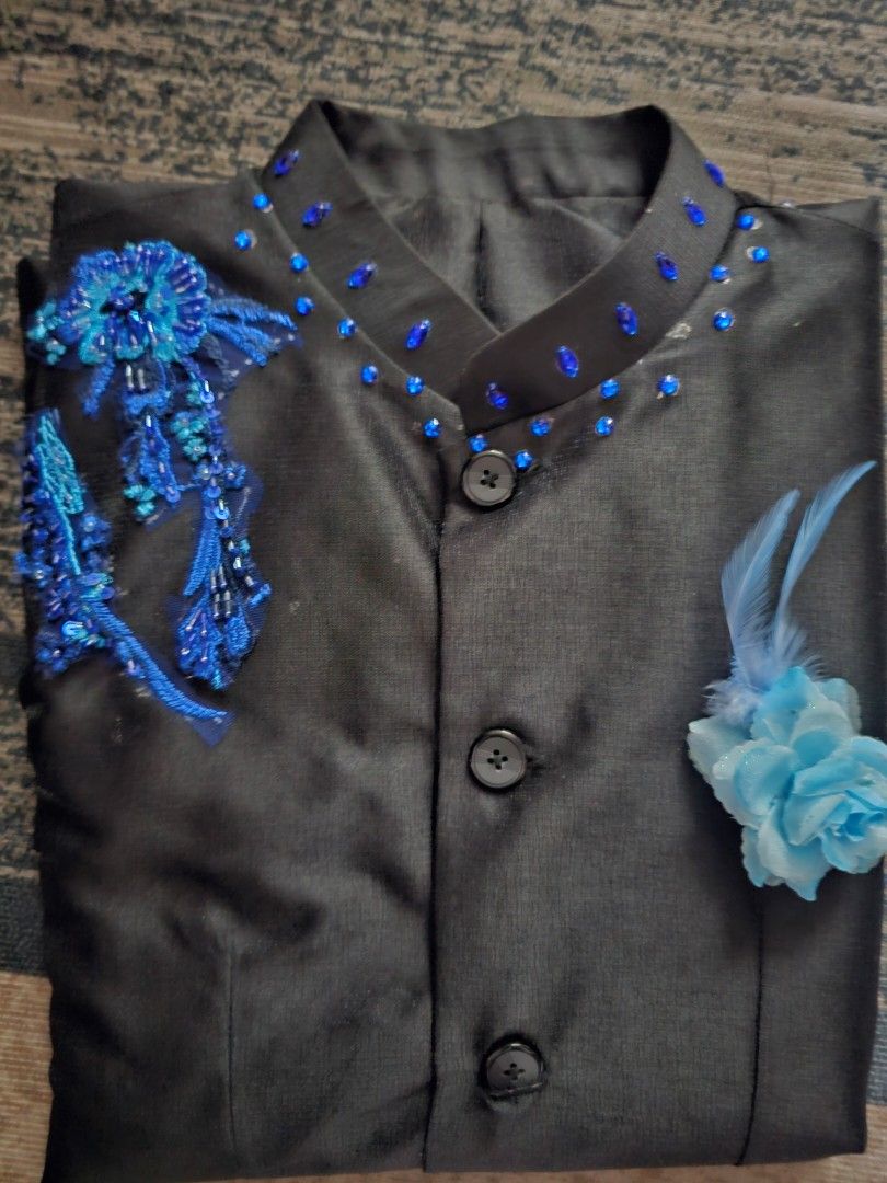 Embroidered Button-Down Shirt with Rhinestones (Category: Formal Shirts) located in Manila. Submitted by villoja0615 (Listing ID 1466589273, Image 2). Description: - Set of 2 statement button-down shirts: 1 grey (Size S) and 1 black - Eye-catching rhinestones and vibrant colorful floral embroidery - Unique embroidery designs featured on the chest and collar areas - Long sleeves with classic front button closures - Perfect standout pieces for part