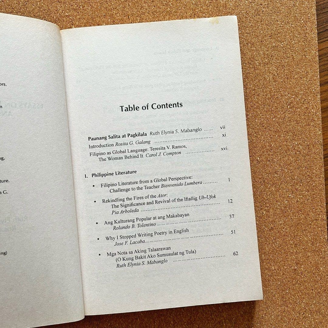 Essays on Philippine Literature (Category: Storybooks) located in Quezon City. Submitted by thelastofherkind (Listing ID 1466573537, Image 3). Description: Very minor foxing only on sides. Pages are pristine. :) Contents posted. .