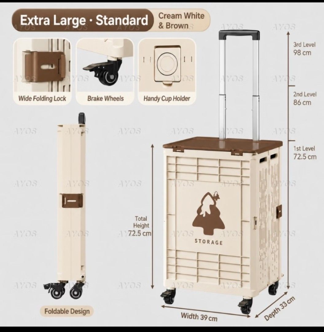 Extra Large Foldable Storage Cart (Category: Storage Boxes & Baskets) located in Taguig. Submitted by emmagrace63194 (Listing ID 1466723854, Image 2). Description: - Extra Feature: Built-in cup holder on top cover - Wheels: stair-climbing variation RFS: Bought the wrong size.