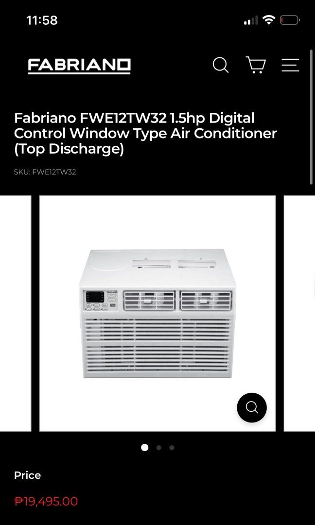 Fabriano 1.5hp Digital Control Window Type Air Conditioner (Top Discharge) (Category: Other Home Appliances) located in Manila. Submitted by arthursells (Listing ID 1466733003, Image 3). Description: 1.5 HP Window Type Aircon — 2nd Hand ✅ Good Working condition ✅ Can be operated using the buttons on the unit ❌ No remote control (lost) 📌 With scratches, marks, and signs of usage on the sides/body from previous installation/removal. Condition: Use