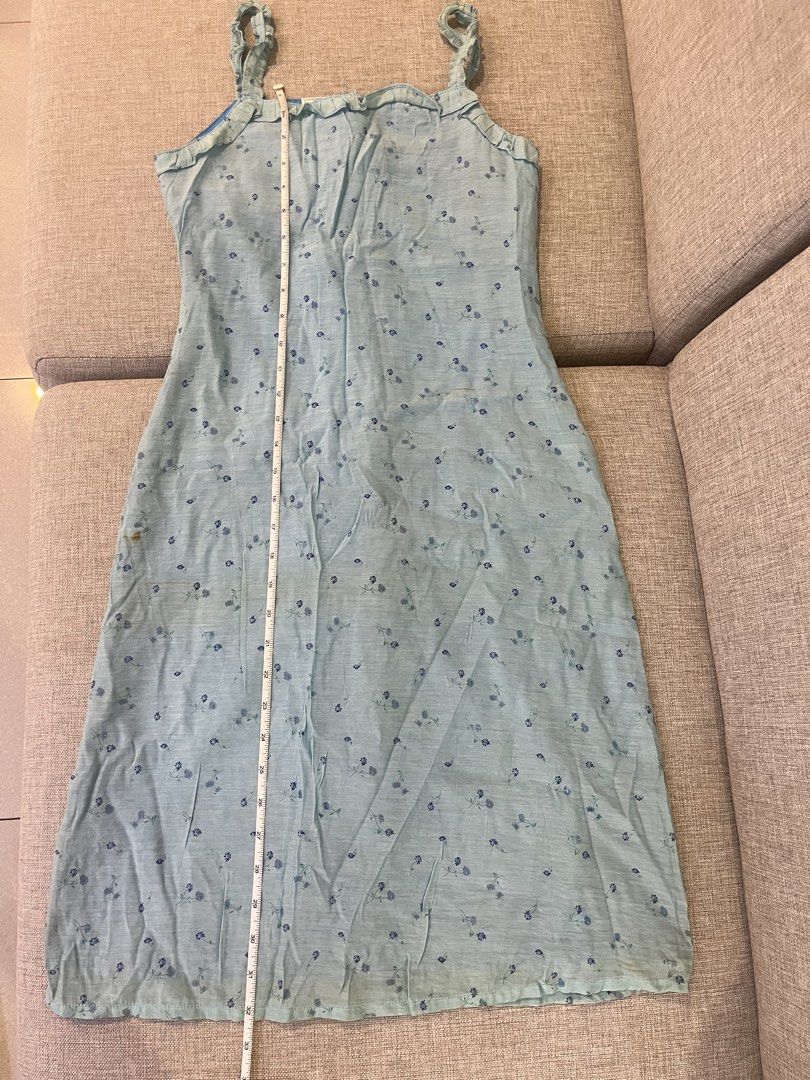 Face Light Blue Floral Dress (Category: Dresses) located in Manila. Submitted by _bellepepper (Listing ID 1466688988, Image 2). Description: - Brand/Size: Face, Size S - Design: Light blue dress with floral pattern, ruffle neckline, and gathered straps - With lining inside kaya makapal and hindi silag - Condition: Pre-loved with minor stains near the bottom hem and front RFS: Hindi na kasya sakin :(( This is too prettyyyy!!.