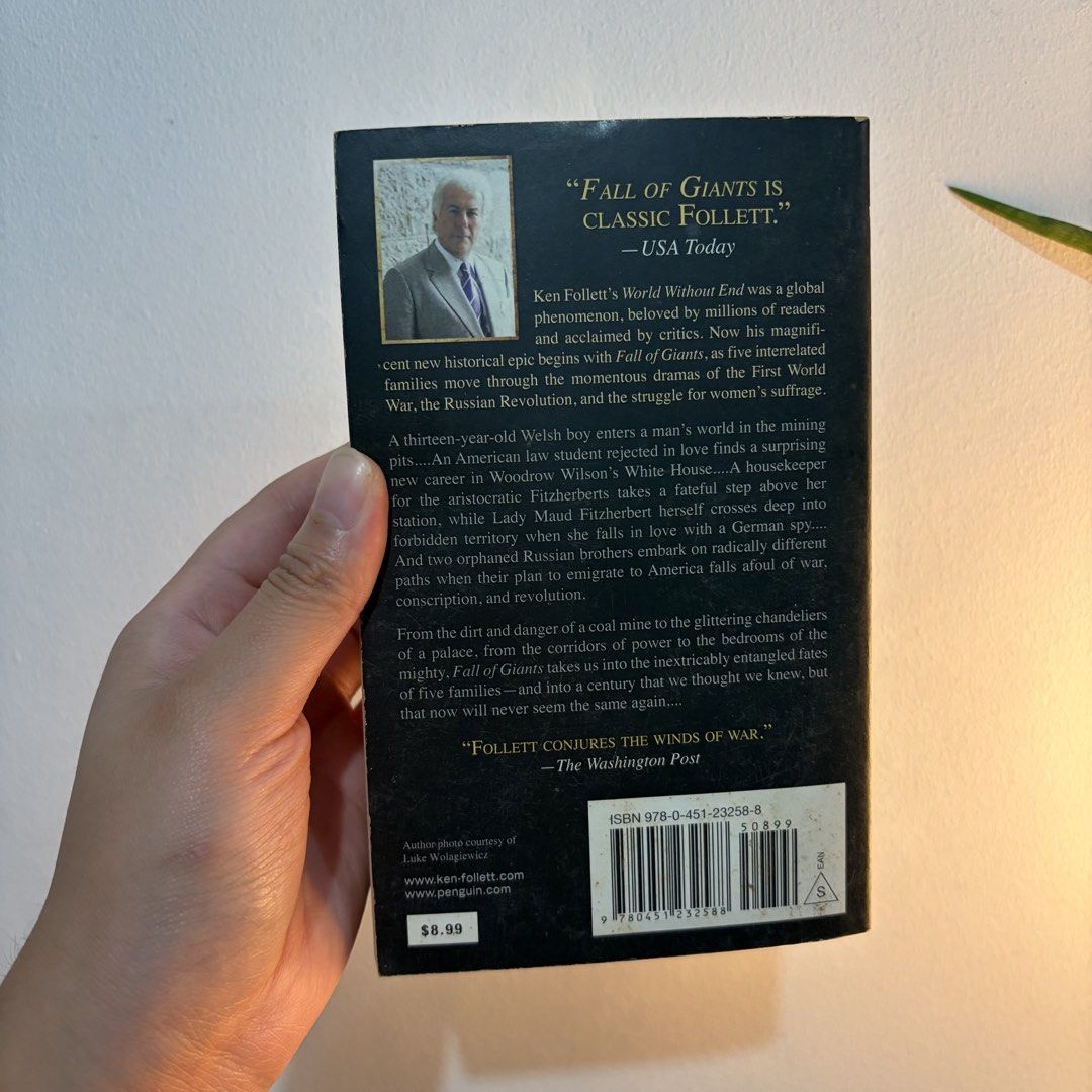 Fall of Giants by Ken Follett (Category: Storybooks) located in Manila. Submitted by ajdeclutter (Listing ID 1466584979, Image 3). Description: - Title: Book One of Ken Follett's Century Trilogy - Format: mass market Paperback edition (Signet) - Plot: Epic historical fiction following five families through WWI, the Russian Revolution, and women's suffrage .