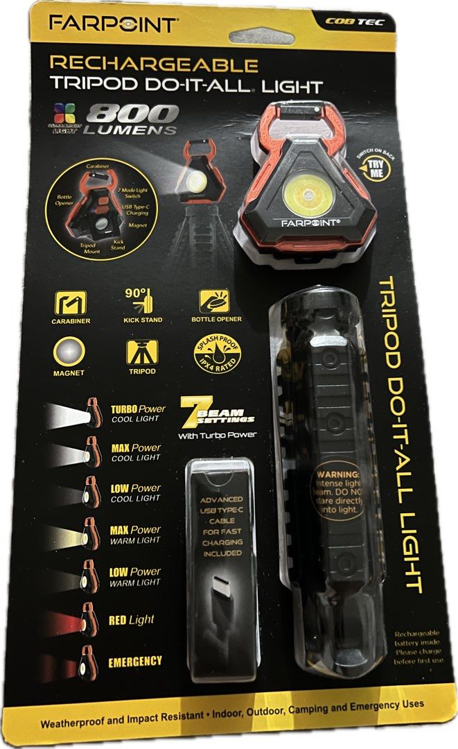Farpoint Rechargeable Tripod Do it All Light (Category: Lighting) located in Quezon City. Submitted by theluxurycityph. (Listing ID 1466769055, Image 2). Description: Farpoint Rechargeable Tripod Do it All Light is a rugged, weatherproof lighting solution designed to keep you visible and ready—whether you’re setting up camp, tackling an emergency, or heading out for outdoor activities. Built to handle tough conditions, it delivers dependable illu