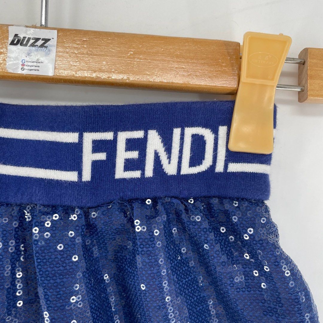Fendi Woven Blue Sequin Shorts (Category: Shorts) located in Manila. Submitted by buzz.garments (Listing ID 1466588731, Image 2). Description: Size: 130 on tag Dimensions(inches) -Waist/Width: 21”-25” (Strechable) -Hip: 16” -Front Rise: 11” -Thigh: 10.5” -Inseam: 2” -Outseam/Length : 12” -Leg Opening: 10” some of the sequins are removed (hindi naman halata & hindi lumalala) - color may vary due to lighting. please manage your expectations-minimal