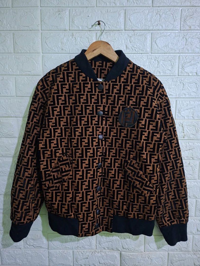 Fendi Zucca Bomber Jacket All over print FF (Category: Coats, Jackets and Outerwear) located in Bulacan. Submitted by bleue.finds (Listing ID 1466704489, Image 1). Description: Fendi Zucca Bomber Jacket All over print FF 19.5 - width 24 - length as new no issue maganda material na ginamit heavy cloth .