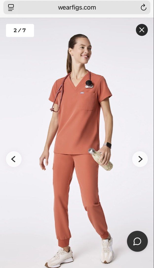 FIGS Technical Collection Scrub Set in Terracotta (Category: Activewear) located in Tacloban City. Submitted by nelleree (Listing ID 1466577008, Image 2). Description: - Brand: FIGS - Color: Terracotta Orange - Set includes: Women’s Terracotta Catarina (One-Pocket Scrub Top) XXS Women’s Terracotta Zamora (Petite Jogger Scrub Pants) XXS - Pants features: Drawstring waist and convenient side pockets - Fabric: Super soft, stretchy, and breathable fo