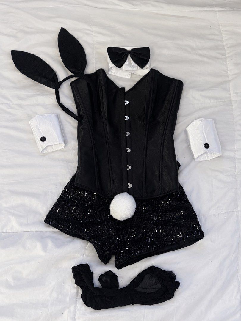 [FOR RENT] Playboy Bunny Costume (Category: Sets or Coordinates) located in Manila. Submitted by ishaa908 (Listing ID 1465805027, Image 2). Description: PLAYBOY BUNNY COSTUME FOR RENT 🐰 ⚠️PLEASE READ BEFORE RENTING Available dates: Oct 25,26,27,31 to nov 1 WHAT YOU’LL GET: 🐰 Black bunny ears 🖤 Black corset-style top ✨ Black sequin shorts with fluffy bunny tail 🎀 Black bow tie 🤍 White cuffs 🖤 Black stockings Additional Fee for Heels (size 6)