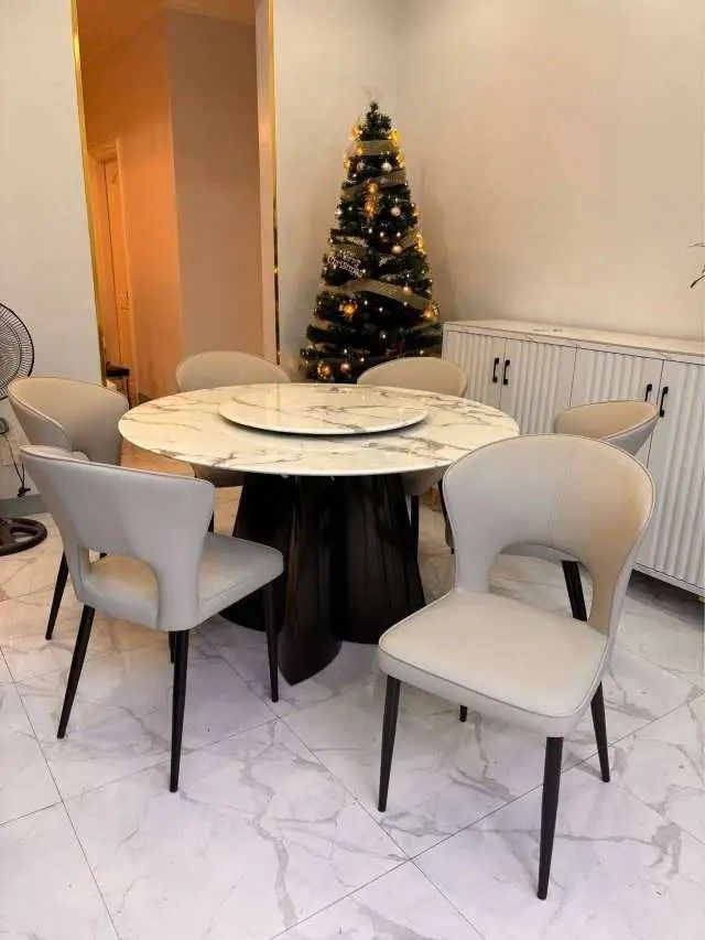 For Sale: Marble Round Table Dining set (Category: Tables & Sets) located in Baliuag. Submitted by krizzy_kris02 (Listing ID 1466636874, Image 1). Description: marble top Matibay 130cm marble top leather seat brand new heavy duty and good quality direct supplier low price.