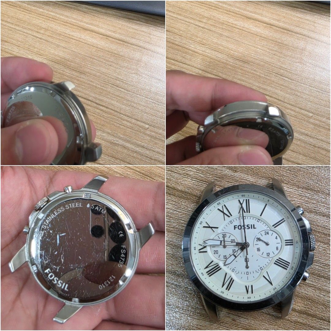 Fossil Grant Chronograph Watch FS4735 with Four Straps (Category: Men's Watches) located in Makati City. Submitted by avinashgan82578 (Listing ID 1466693776, Image 3). Description: - Watch: Fossil Grant Chronograph (FS4735). Rare! Bought at 13k if I recall right - Dial: White with classic Roman numerals and 3 subdials, very dynamic piece can be worn casual to semi-formal - Case: All stainless steel, no indented scratches, scuff mark only at the c