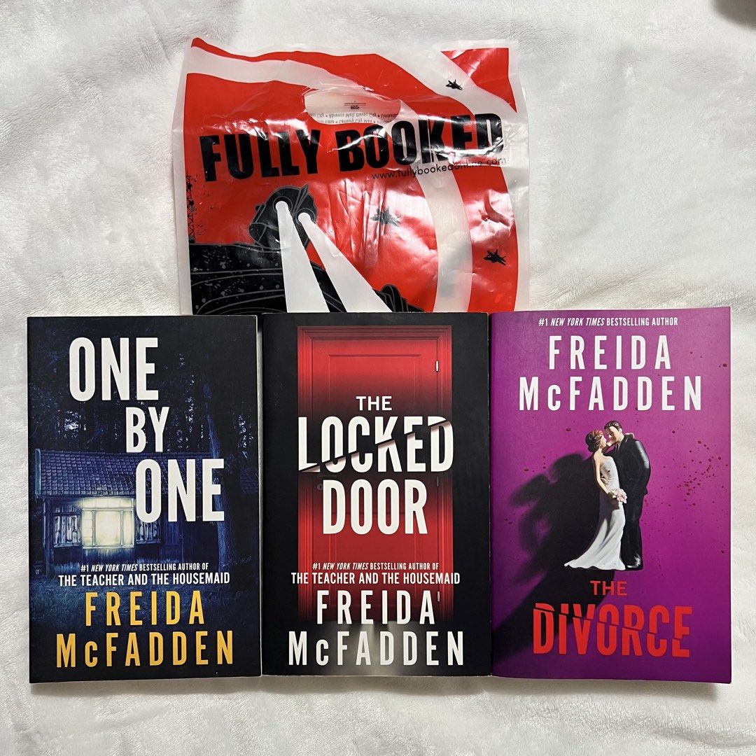Freida McFadden Paperback (Category: Storybooks) located in Manila. Submitted by jojobbj99 (Listing ID 1466760944, Image 1). Description: Freida McFadden Paperbacks (Bought from Fully Booked) Selling pre-loved Freida McFadden thrillers ✅All original, bought from Fully Booked with good/unbroken spines Individual Prices One by One – ₱500 The Locked Door – ₱500 The Divorce – ₱550 ✨ TAKE ALL 3 FOR ₱1,400 📍Location: Upper Antipolo City, Rizal Shippin