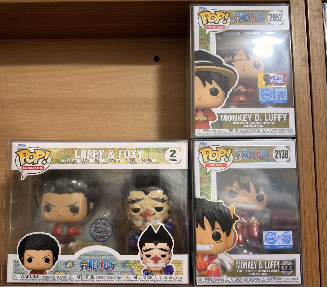 Funko Pop One Piece Lot (mostly Luffy) (Category: Figurines & Statues) located in Quezon City. Submitted by charles_ong (Listing ID 1466741237, Image 2). Description: Selling as lot Total of 21 funko pops NOOB All comes with free protector even rides and wanted posters.