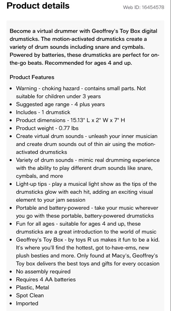 GEOFFREY’S TOY BOX DIGITAL DRUMSTICKS (ONE ONLY) (Category: Interactive Toys) located in Paranaque City. Submitted by 8thvesture (Listing ID 1466569804, Image 3). Description: .