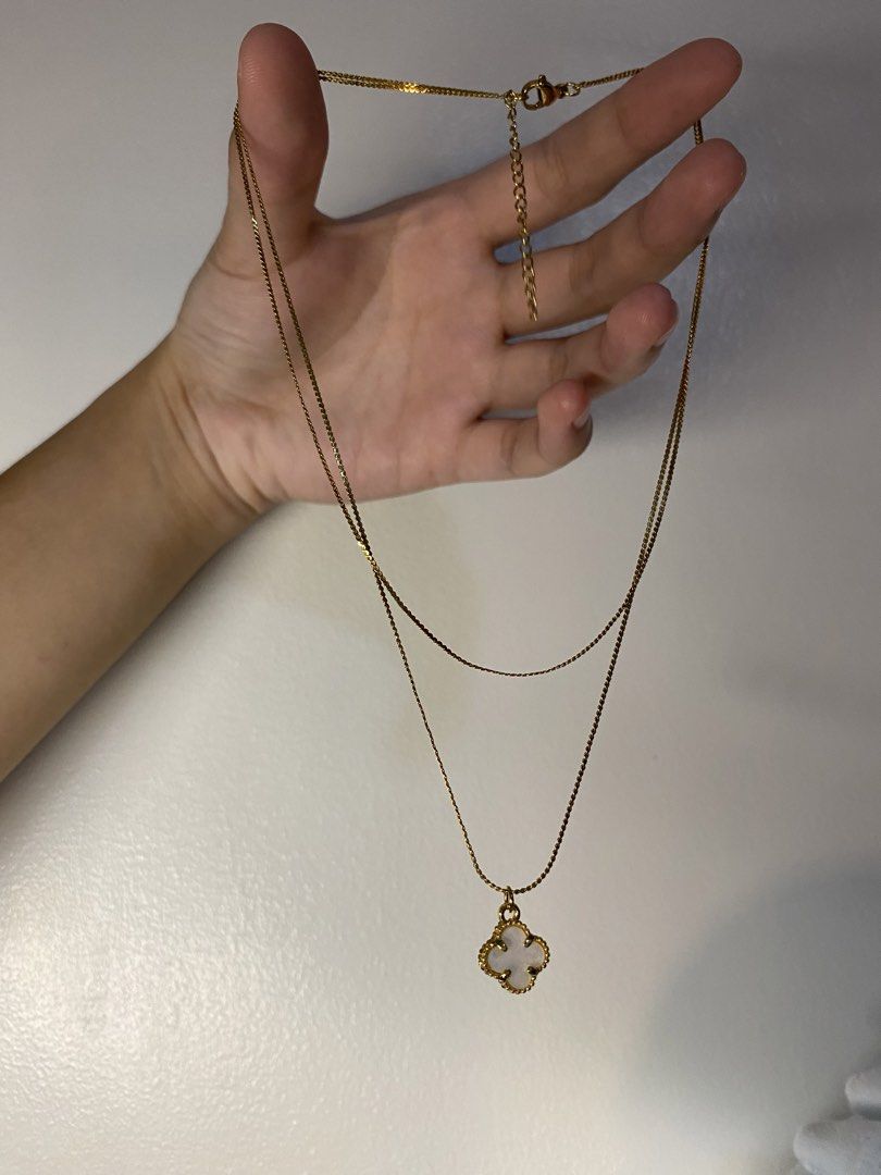 Gold Clover Necklace and Bubble Ring Set (Category: Necklaces) located in Escalante. Submitted by satidayz (Listing ID 1466706419, Image 3). Description: Shop Callie Necklace and Ring Set 🪷 🍥 necklace — stainless steel (used only once) 🍥 ring — adjustable 🍥 see last pic for proof of purchase sa 🍊 app 🍥 dm for inquiries 📍negros occ 🚛 j&t 💸 maribank, gcash 📦 no rush shipping please .