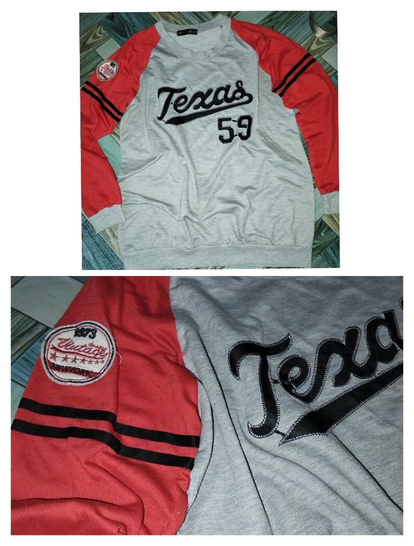 Grey & Red Long-sleeve Sweatshirt Pullover (Category: Coats, Jackets and Outerwear) located in Caloocan City. Submitted by thriftjz (Listing ID 1466672052, Image 1). Description: medium width 21 length 27.5 waist 18 wrist 4 lints loc: South Caloocan.