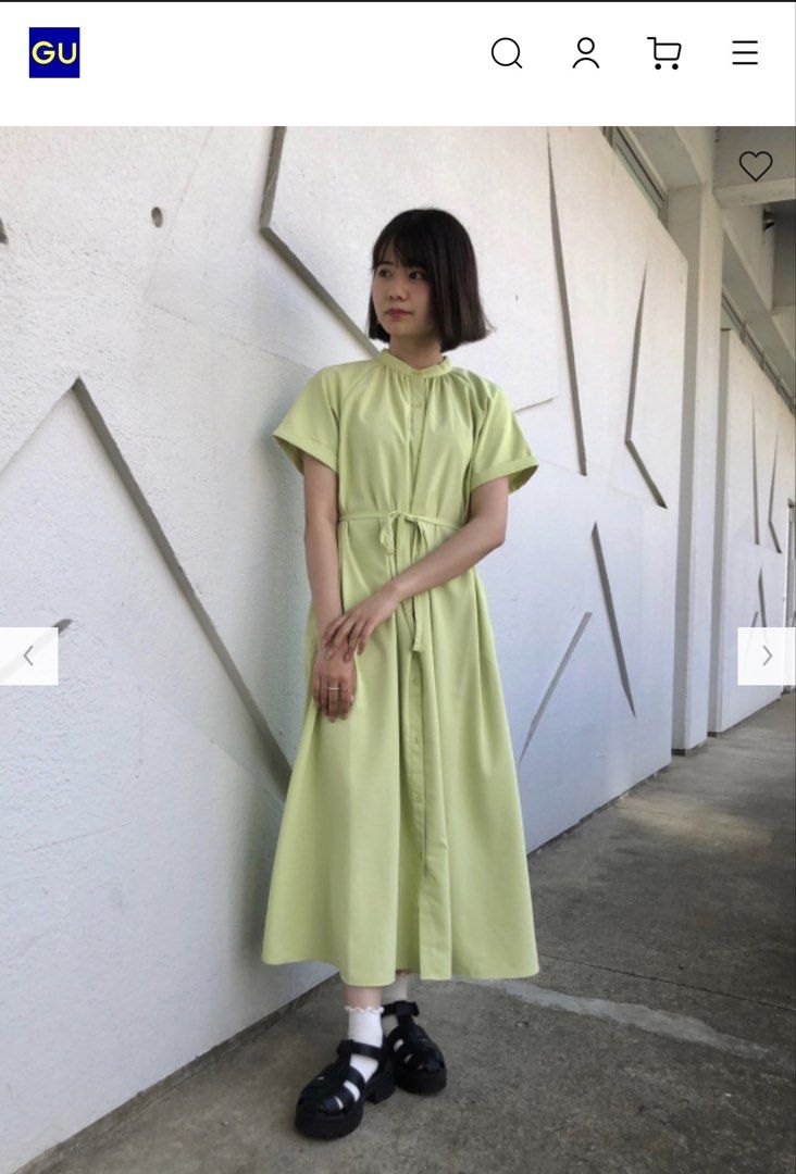GU Lime Green Button-Up Midi Dress Size S (Category: Dresses) located in Manila. Submitted by kristinata44809 (Listing ID 1466582997, Image 1). Description: - Brand/Model: GU midi dress - Size: Small - Color: Vibrant lime green - Material: 100% polyester - Features: Short sleeves, high neckline, front button closure, and matching tie belt - Bonus: Practical side pockets - Styling: Great for casual days out, errands, or pairing with sandals and sn