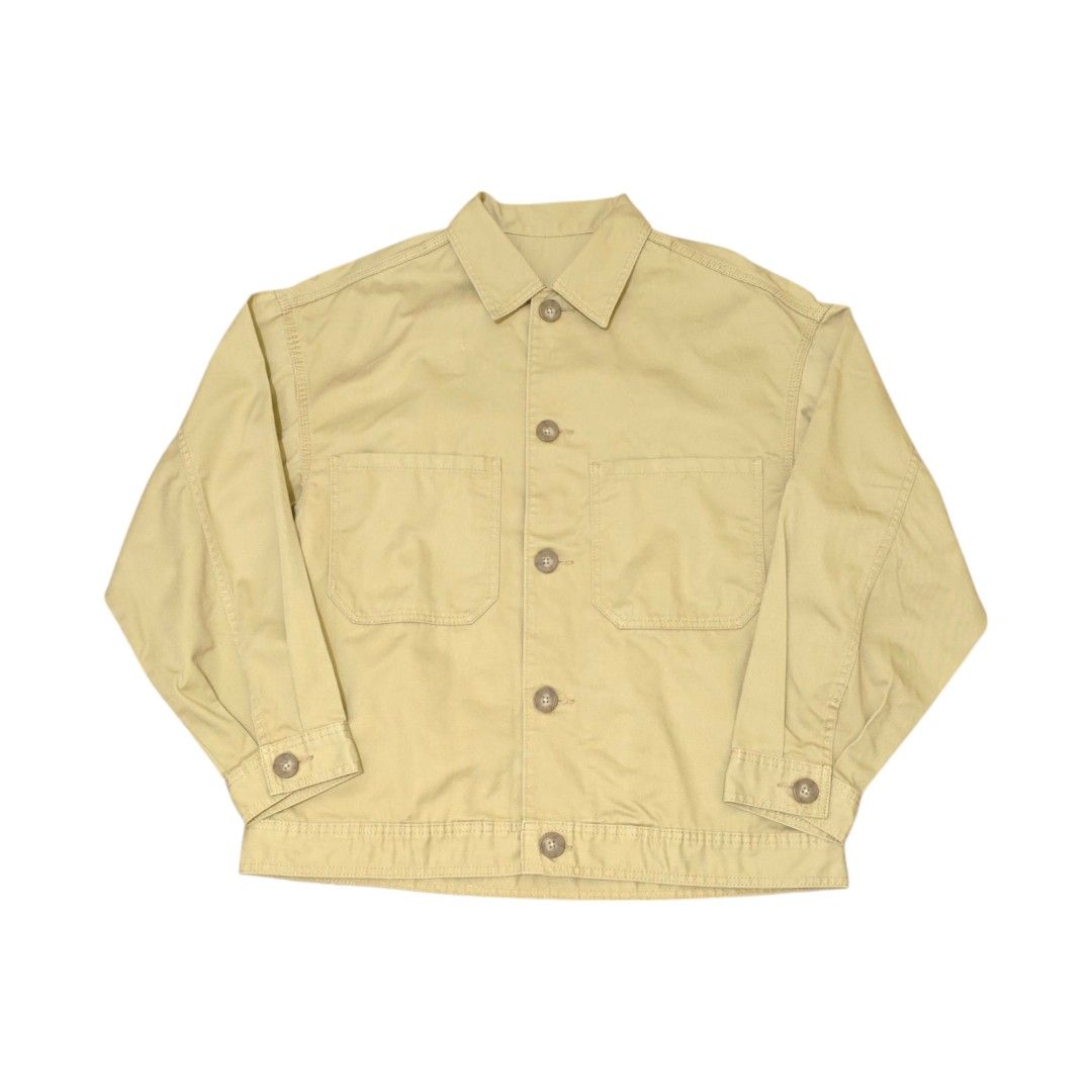 GU Twill Chef Jacket (Category: Coats, Jackets and Outerwear) located in Quezon City. Submitted by oldturnedtogold (Listing ID 1466722286, Image 2). Description: GU Twill Chef Jacket Size Large Beige Shoulder Width - 23" Body length - 27" Chest Width - 21.5" Sleeve Length - 21.5" Details: - sturdy fabric adds a tough, rugged feel - oversized fit - dropped shoulders - 2 large chest pockets, 2 side pockets - Shipping fee to be shouldered by the buy