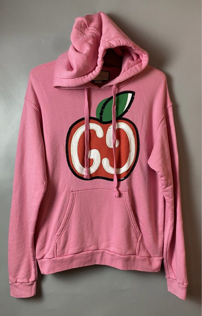 GUCCI GG Apple Print hooded Jacket (Category: Coats, Jackets and Outerwear) located in Quezon City. Submitted by loloyz123 (Listing ID 1466710527, Image 1). Description: GUCCI GG Apple Print hooded Jacket Condition: Very good Color rate: 9.8/10 Color: Pink Size: Medium L: 26 W: 23 inches .