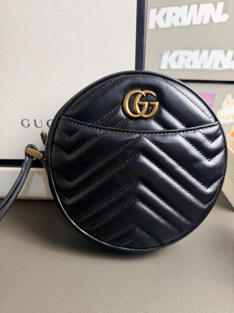 Gucci marmont round mini (Category: Luxury Bags & Wallets) located in Manila. Submitted by harveybirosel (Listing ID 1466567481, Image 2). Description: Gucci Marmont Round Mini Bag Wristlet in Black Matelassé Calfskin 20k (pwede sa maselan ) Pwede layaway Lalamove /LBC Meycauayan Bulacan / Malabon.