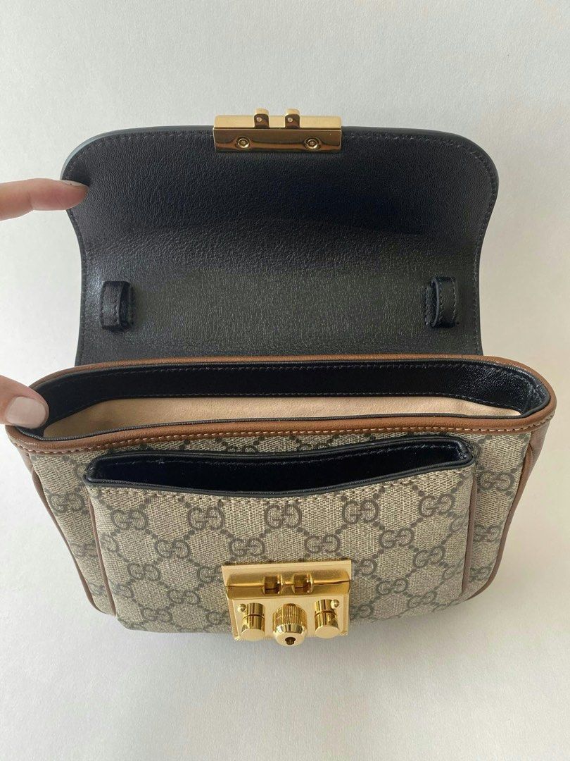 Gucci Padlock GG Supreme Shoulder Bag (Category: Luxury Bags & Wallets) located in Manila. Submitted by lovejess (Listing ID 1466729720, Image 2). Description: 98% new store price 150k+ Dimensions - 8"x6"x2" Top handle - 2" Drop Adjustable and detachable strap with cards and dustbag .