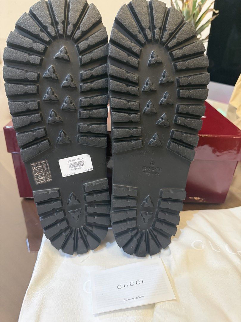 Gucci Slides for Men Size 10 (Category: Slippers & Slides) located in Paranaque City. Submitted by mimibernardo (Listing ID 1466690356, Image 3). Description: Gucci Pursuit Trek Slides Size 10 / 29cm Green and Tan Camouflage GG Canvas Made in Italy Brand new / Unworn Original Gucci box, dust bags, and authentication card RFS: wrong size .