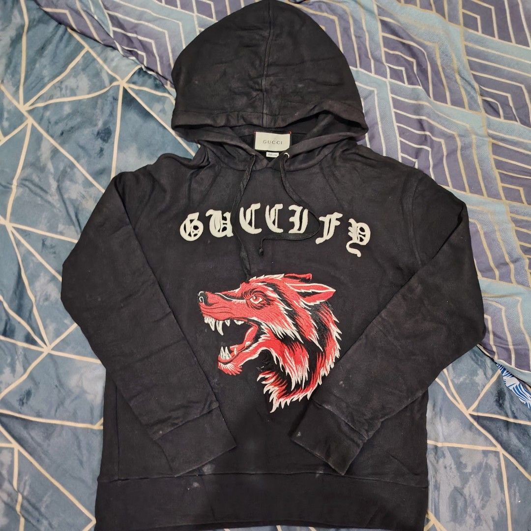 Guccify Hoodie Jacket for Men (Category: Coats, Jackets and Outerwear) located in Quezon City. Submitted by nikzthrift2. (Listing ID 1466704351, Image 1). Description: Size large (cut ung size L) Washable stains.