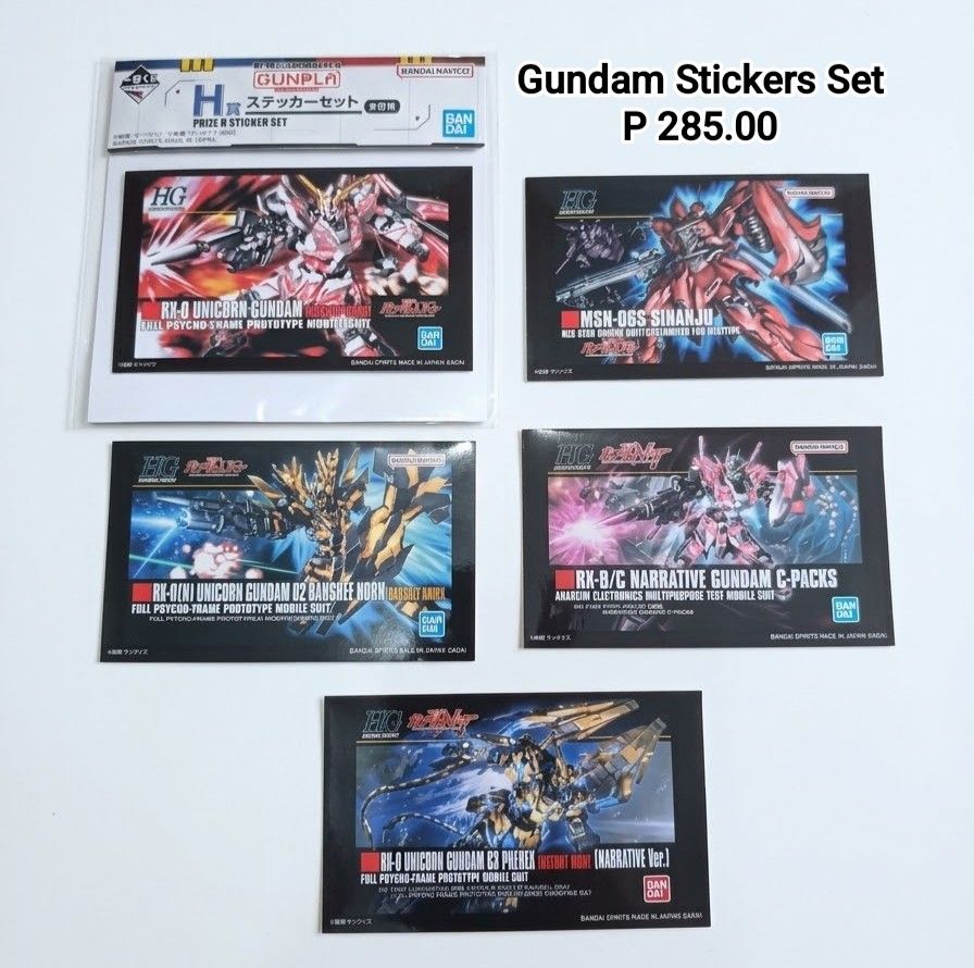 Gundam Stickers Set (Category: Gundam & Model Kits) located in Binan City. Submitted by mayjhe (Listing ID 1466697466, Image 1). Description: 💛 For Sale 💛 🌸 Gundam Stickers 🍀 Stickers 📍 Condition: Brnadnew 💰 Price is ₱ 285.00 👉 Other details posted 🇵🇭 Location Biñan Laguna 🛵 Courier J& T and Lalamove 📋 Shipping by schedule 📍 NO COD & COP 📌 All items are carefully packed and labeled with Fragile stickers for breakable goods. However, 