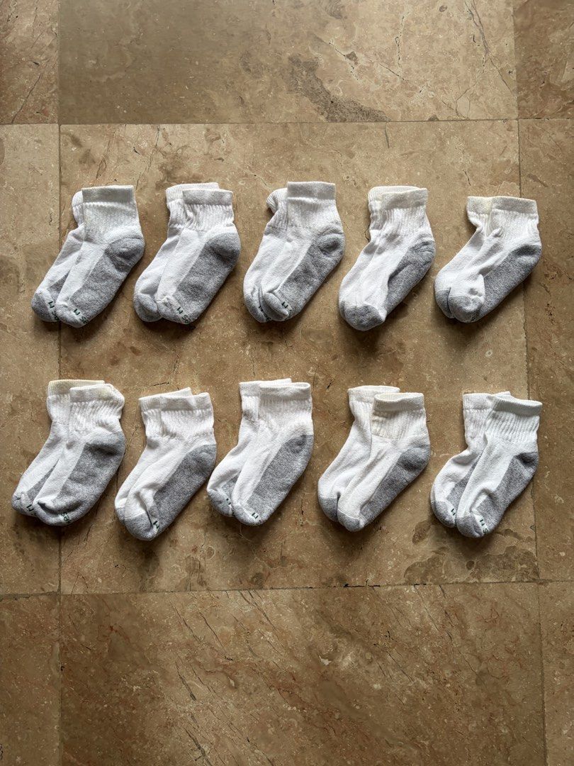 Hanes Kids Cushioned Ankle Socks, White / Grey Bundle (Category: Babies & Kids Fashion) located in Quezon City. Submitted by tidyup.lara (Listing ID 1466564647, Image 1). Description: Buy all in photo for PHP 300 Sold as is Best fits 4-5 years old Condition 8/10: used but in good condition .