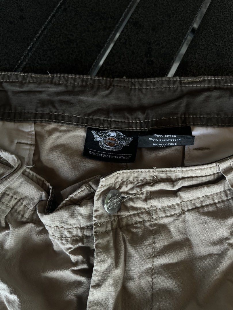 Harley Davidson Beige Cargo Shorts (Category: Shorts) located in Tuguegarao City. Submitted by josh_the_thrift (Listing ID 1466571576, Image 3). Description: - Brand: Harley-Davidson - Color: 8.5/10 Tan Khaki,may vary due to lightning - Material: 100% cotton with ripstop texture - Branding: Embroidered bar & shield patch on right pocket, H-D embroidery on left.