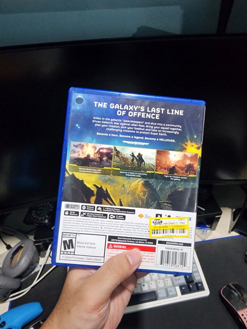 Helldivers 2 PS5 Game (Category: PlayStation) located in Quezon City. Submitted by kurtmilitante (Listing ID 1466703846, Image 2). Description: - Game: Helldivers 2 (PlayStation 5) - Format: Physical disc in original blue case - Condition: Excellent, case hinges and locks properly - Rating: ESRB Rated M (Mature) - Features: Includes original cover art and back synopsis/screenshots - Shipping: can do COD via LBC shouldered by the buyer .