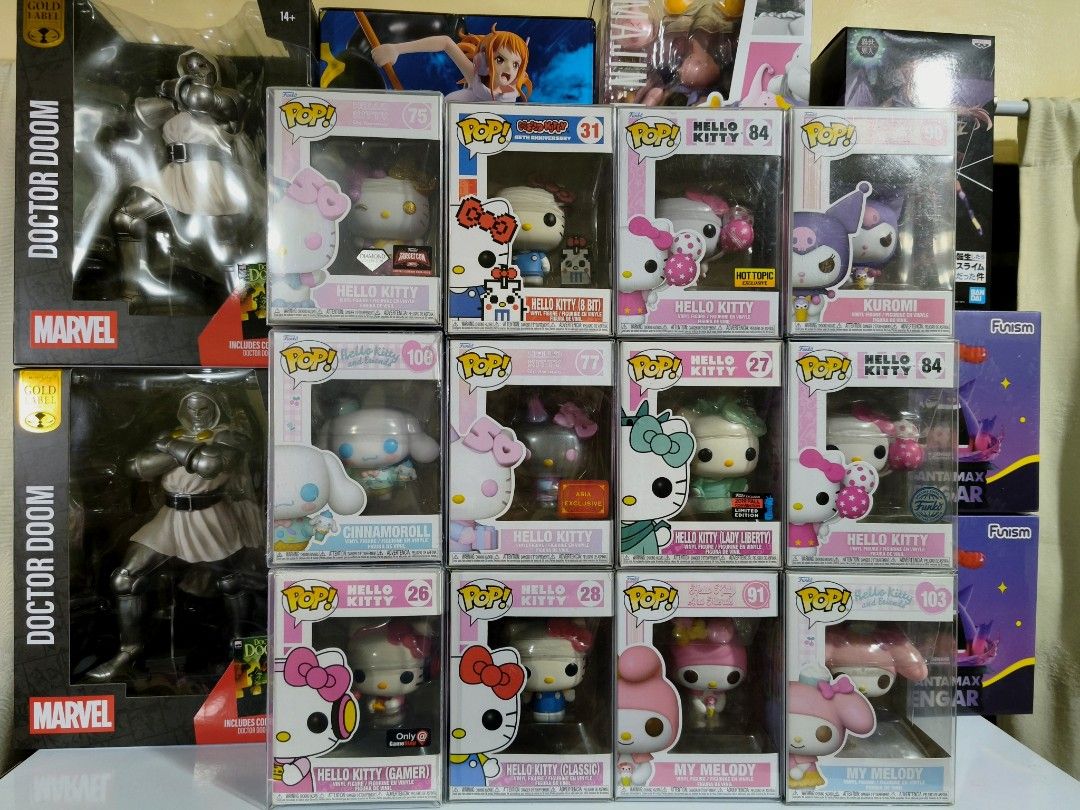 HELLO kitty and Friends Funko pops (Category: Figurines & Statues) located in Manila. Submitted by daily.tipid (Listing ID 1466718955, Image 1). Description: 🎀 𝙷𝙴𝙻𝙻𝙾 𝙺𝙸𝚃𝚃𝚈 & 𝙵𝚁𝙸𝙴𝙽𝙳𝚂 𝙵𝚄𝙽𝙺𝙾 𝙿𝙾𝙿 𝚆𝙰𝙻𝙻 𝙳𝙸𝙱𝚂 🎀 Pick your DIBS before someone else does: 🐱 Hello Kitty #75 — ₱1,499 🐱 Hello Kitty #31 — ₱850 🐱 Hello Kitty #84 — ₱999 🖤 Kuromi #90 — ₱999 💙 Cinnamoroll #108 — ₱599 🐱 Hello Kitty #77 — ₱1,299 🗽 Hello Kitty