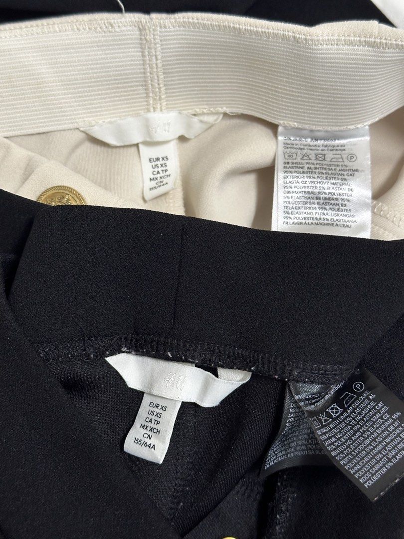 H&M Button-Front Pants (Black & Beige) (Category: Other Bottoms) located in Marikina City. Submitted by thriftythreadsco (Listing ID 1466580662, Image 2). Description: Selling both for 1K only! Very pretty and perfect for petites/Asians. Size XS on tags but can fit a small too (since it’s a stretch fabric) No lints, just light discoloration on the gold buttons but not really noticeable as the button style is vintage. Beige one has a few light spo