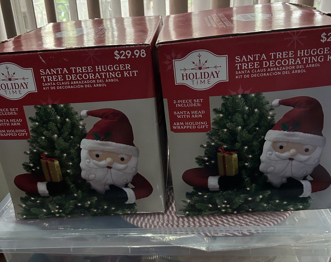 Holiday Time Santa Tree Hugger Tree Decorating Kit (Category: Occasions & Party Supplies) located in Marikina City. Submitted by nenneg (Listing ID 1466639224, Image 1). Description: - Brand: Holiday Time - Item: Santa tree decorating kit (2-piece set: Santa head with arm + arm holding a wrapped gift) - Condition: Brand new in box - Original Retail Price: $29.98 (~₱1,750) - Stock: 2 identical boxes available - Perfect for adding a festive touch t