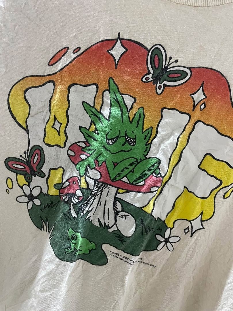 HUF X GREEBUDDY (Category: Tshirts & Polo Shirts ) located in Caloocan City. Submitted by j3ngsanity (Listing ID 1466708332, Image 3). Description: ISSUE : MIN CRACK PRINTS / NEED WASH MIN YELLOW STAIN DIMES : 21x27 LARGE BEST FIT.