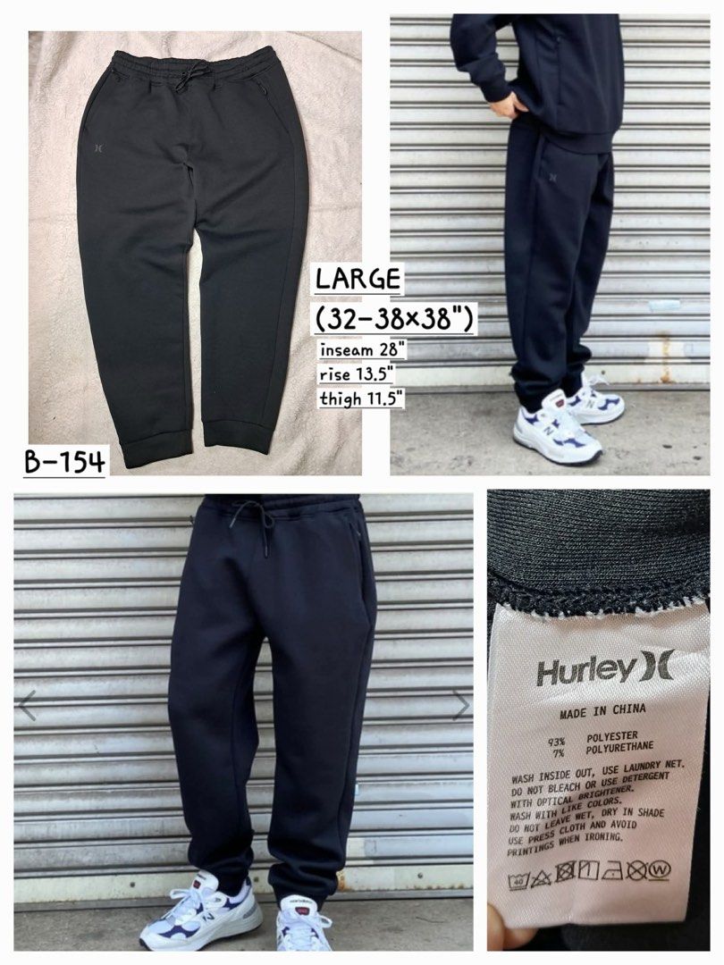 Hurley Phantom Men's Black Sweatpants Large (Category: Joggers) located in Baguio. Submitted by padisellsz (Listing ID 1466677582, Image 1). Description: - Brand: Hurley Phantom - Very good condition - may maliit na butas sa harap pero d naman halata at d rin tumagos (check pocs) - Color: Black - Size: Large (Standard fit with cuffed ankles) - Material: 93% polyester, 7% polyurethane blend - Measurements: 28" inseam, 13.5" rise, 11.5" thigh - Fea