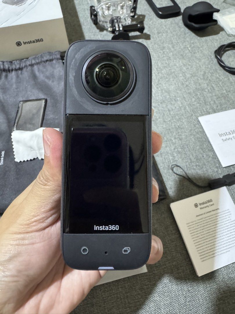Insta360 X3 360 Action Cam with Accessories (Category: Video Cameras) located in Cavite. Submitted by leanmayp_404 (Listing ID 1466768961, Image 2). Description: - Insta360 X3 360 action camera bundle - Includes selfie stick, dive case, and lens guard - No sd card included - Comes with extra cables, storage pouch, and original box - Manuals and warranty card included - Everything is as shown in the pictures - Ready to use for your next adventure.