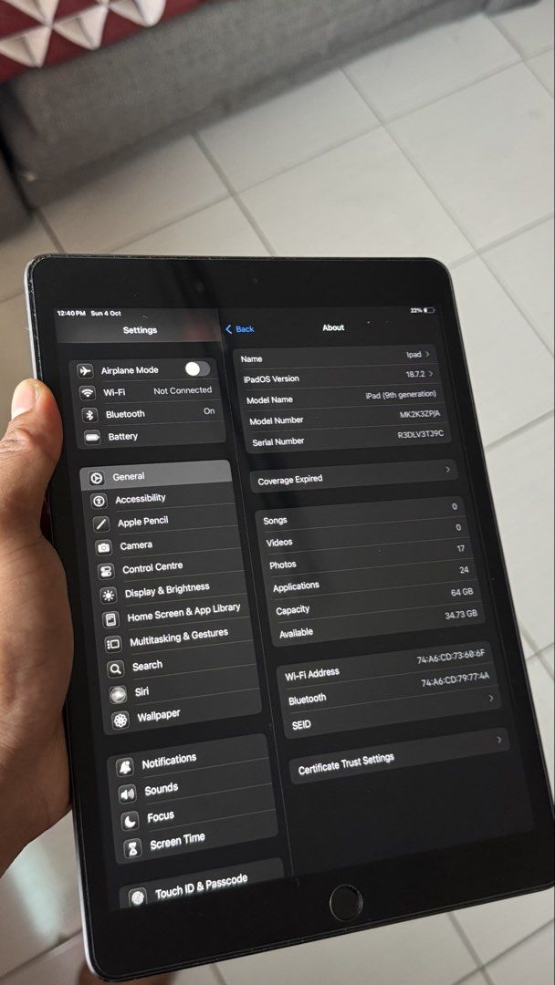 Ipad 9th Generation (Category: iPad) located in Shah Alam. Submitted by nielyusry (Listing ID 1466760196, Image 2). Description: Comes with box without charger. Reason for sell bcs finish my studies .