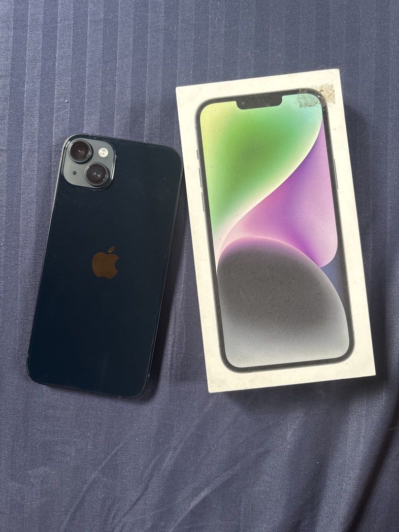 iPhone 14 Plus 256gb (Category: iPhone 14 Series) located in Makati City. Submitted by nicog89 (Listing ID 1466721794, Image 1). Description: iPhone 14 Plus 256gb Midnight Complete with box and charger No issues Never been repaired or opened 85% BH.
