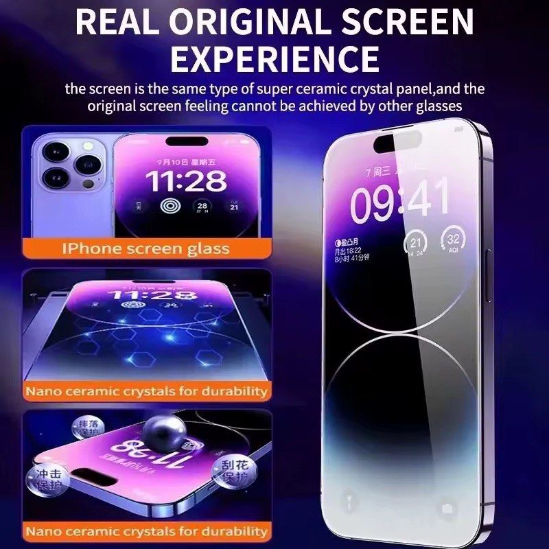 Iphone 14 Pro Max Full Screen Protector (Easy Application) (Category: Cases & Sleeves) located in Quezon City. Submitted by gilliesshoppe (Listing ID 1466749820, Image 2). Description: - Designed specifically for iPhone 14 Pro Max full screen coverage - 3rd-generation instant cabin application tool for effortless, dust-free, and bubble-free installation - 10H hardness tempered glass with nano ceramic crystals for ultimate drop and scratch resista